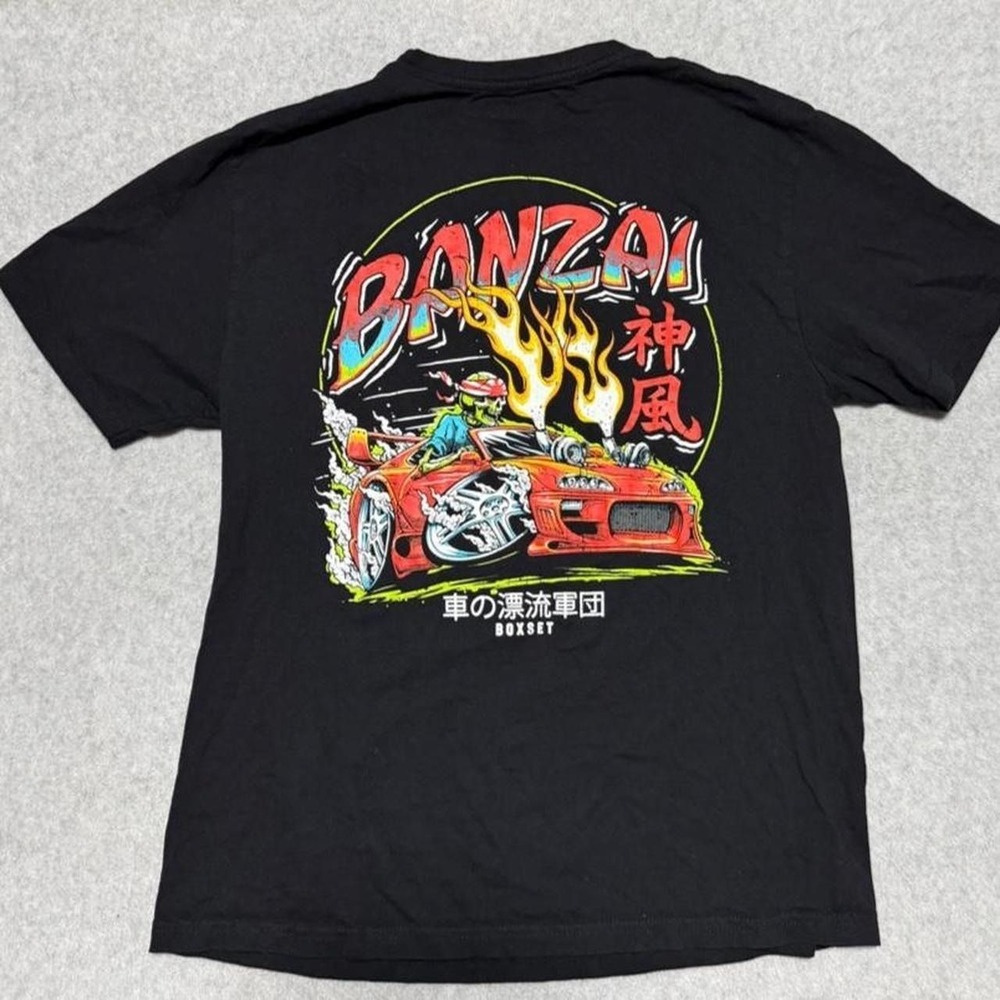 Black Boxset cotton t-shirt with graphic of a red car with flames Men Size L